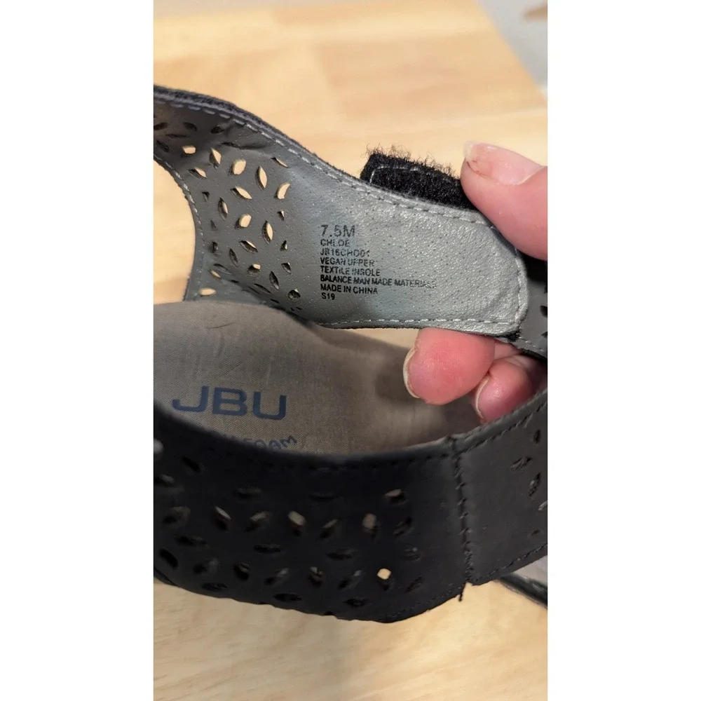 JBU By Jambu Sandals 7.5M Chloe Wedge Heels Laser Cut Black Vegan Leather Strap